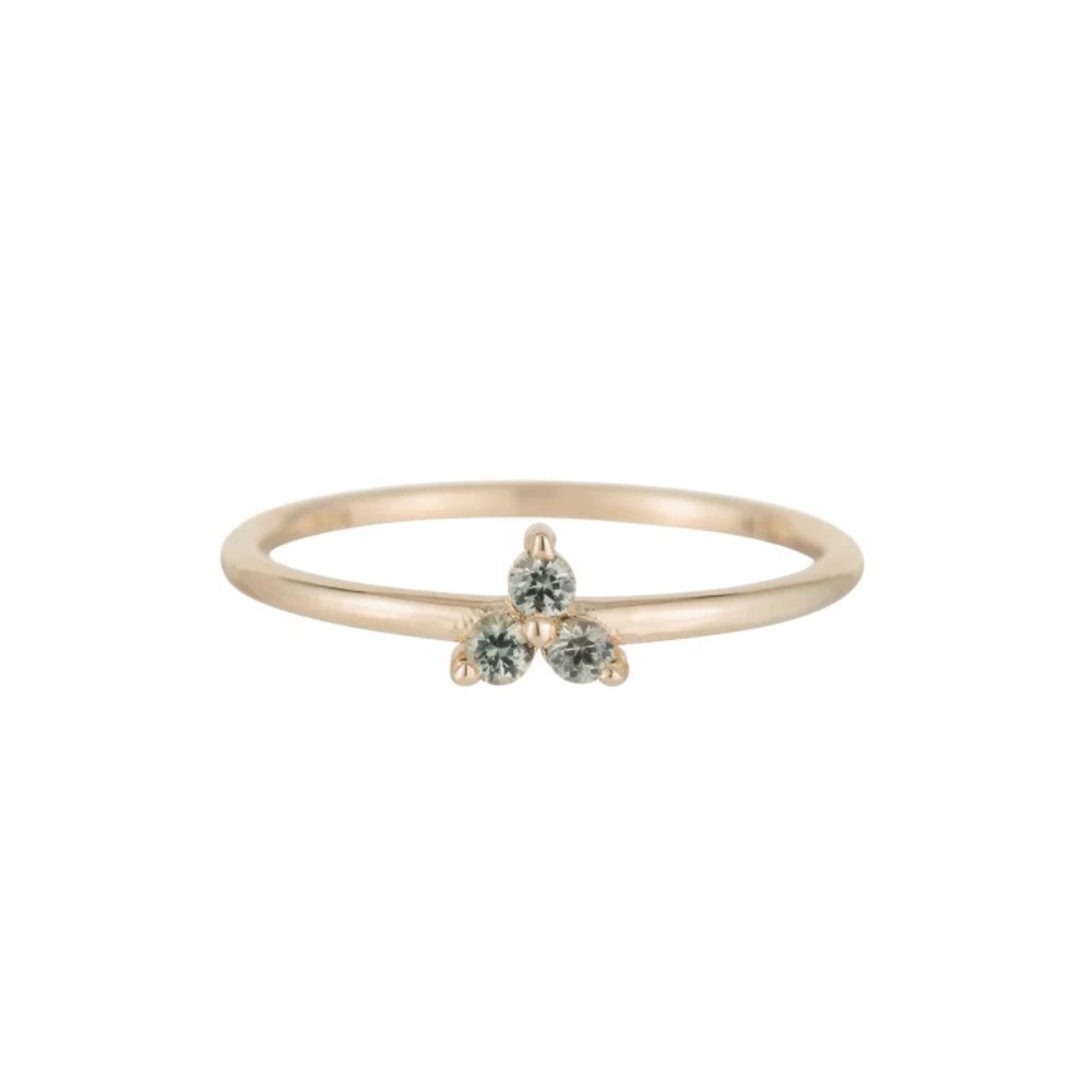Jennie Kwon - Green Sapphire Triad 14K Gold Ring size 10